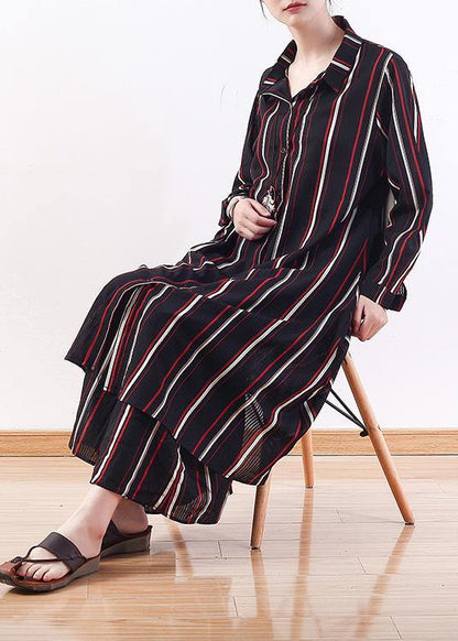 Red Striped Outwear Lapel Cardigans