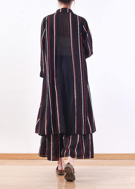 Red Striped Outwear Lapel Cardigans