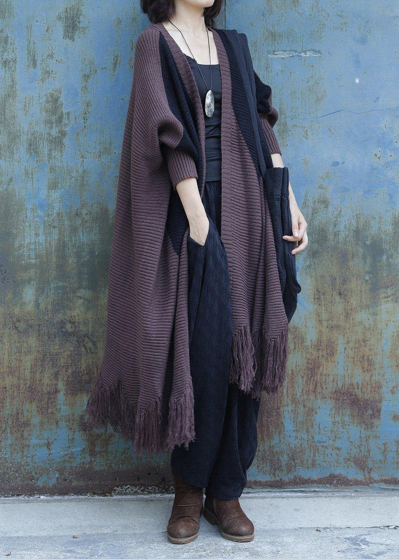 Tassel Knit Outwear Chocolate Batwing Sleeve Knitted Jackets