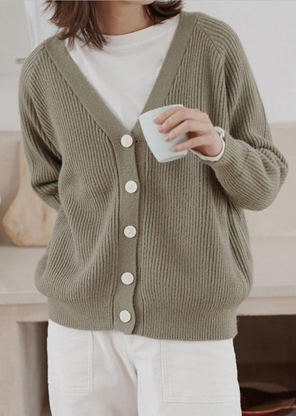 Thick Knitted Coat Clothing Army Green Neck Knitted Jackets