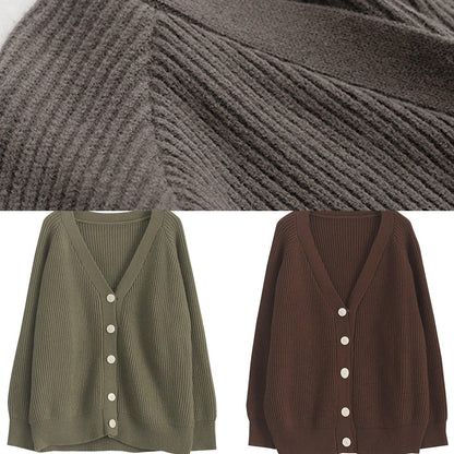 Thick Knitted Coat Clothing Army Green Neck Knitted Jackets