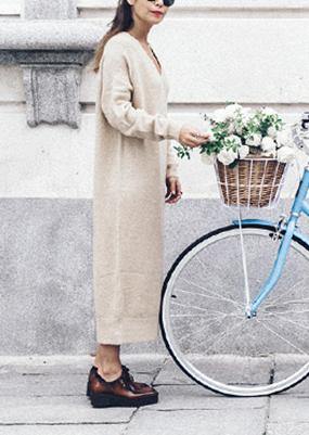 V Neck Baggy Sweater Weather Nude Big Knitted Tops