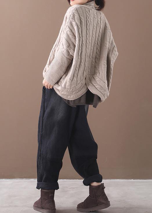 Winter Knitwear Loose Fitting Khaki Asymmetric Sweater Coat