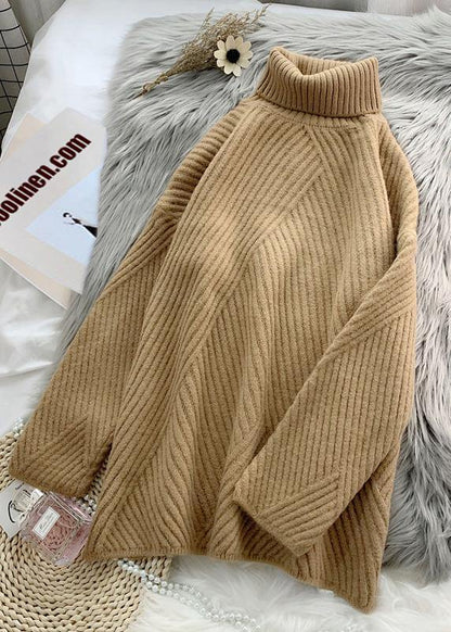 Yellow Knit Blouse High Neck Fall Knit Tops