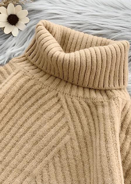 Yellow Knit Blouse High Neck Fall Knit Tops