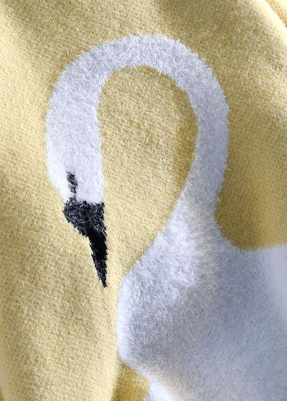 Yellow Knit Tops O Neck Loose Fitting Spring Knit Tops