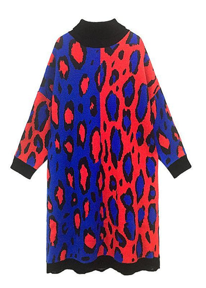 Yellow Prints Sweater Knit Top Pattern Winter Big Patchwork Sweater Dresses