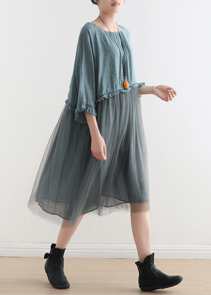 French Tea Green Tull Maxi Dresses Patchwork Chiffon Summer Dress