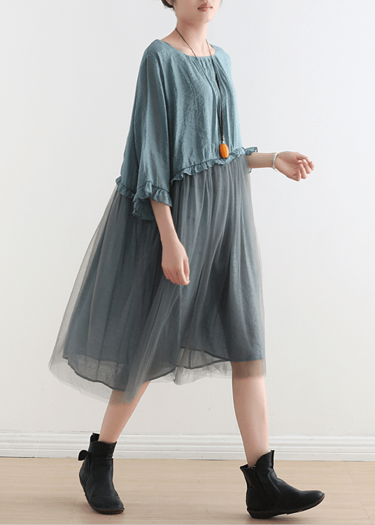 French Tea Green Tull Maxi Dresses Patchwork Chiffon Summer Dress