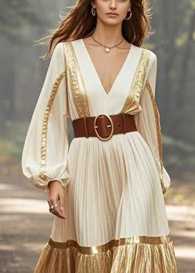 Diy Apricot Cinched Patchwork Gradient Color Party Dress Spring