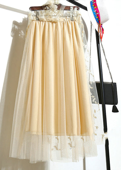 Diy Apricot Embroideried Tulle a Line Skirts Summer