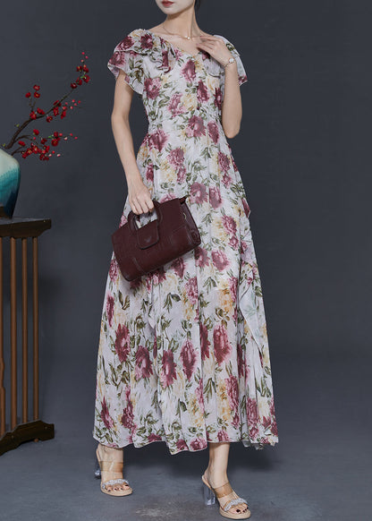 Diy Apricot Ruffled Print Chiffon Dresses Summer