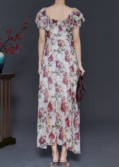 Diy Apricot Ruffled Print Chiffon Dresses Summer