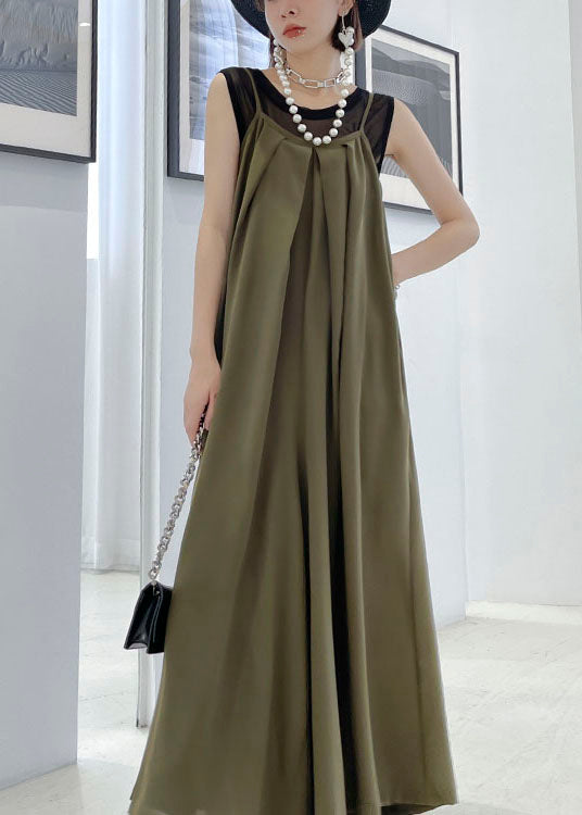 Diy Army Green Loose Pockets Fall Sleeveless Top