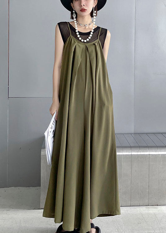 Diy Army Green Loose Pockets Fall Sleeveless Top