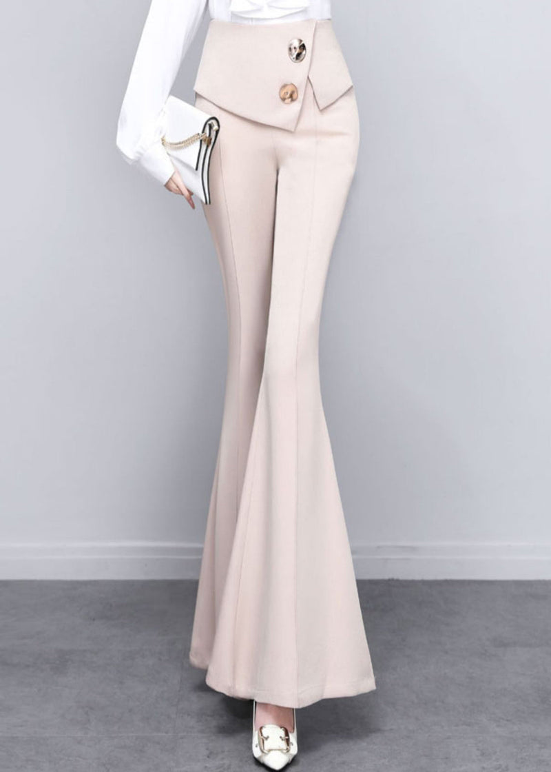 Diy Beige Button High Waist Draping Bell Bottomed Trousers Spring