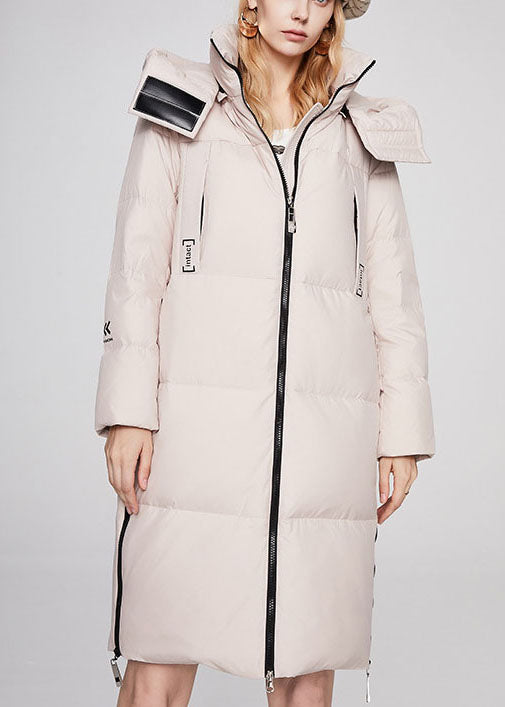 Diy Beige Stand Collar Warm Loose Winter Duck Down Coat