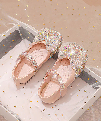 Diy Beige Zircon Buckle Strap Kids Flat Shoes