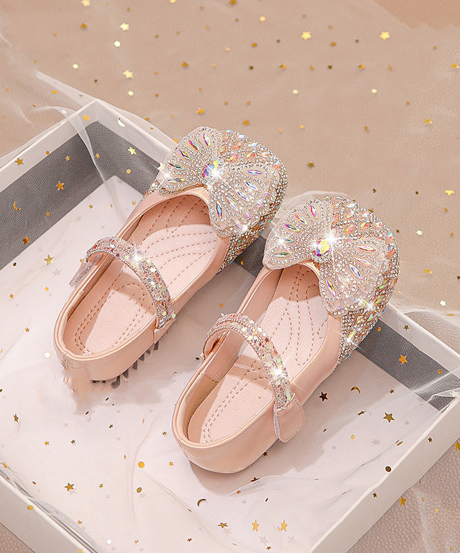 Diy Beige Zircon Buckle Strap Kids Flat Shoes