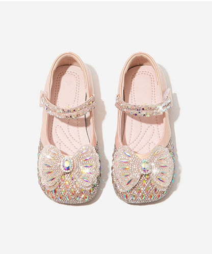 Diy Beige Zircon Buckle Strap Kids Flat Shoes