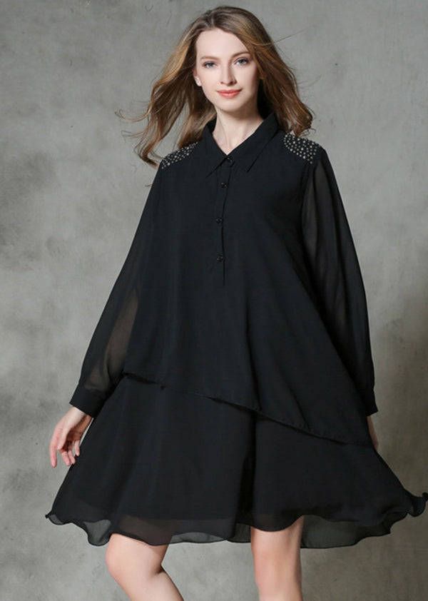 Diy Black Asymmetrical Design Rivet Chiffon a Line Dresses Spring