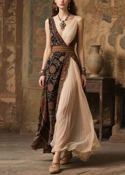 Diy Black Asymmetrical Patchwork Chiffon Pleated Dresses Summer
