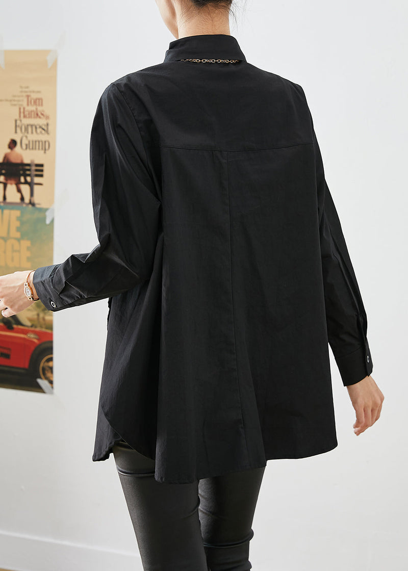 Diy Black Asymmetrical Patchwork Cotton Shirt Tops Fall