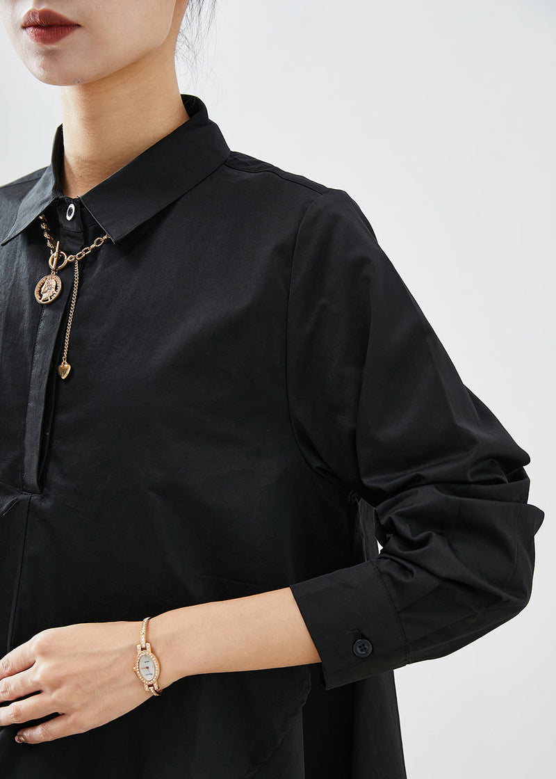 Diy Black Asymmetrical Patchwork Cotton Shirt Tops Fall
