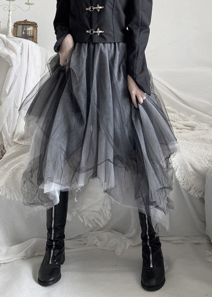 Diy Black Asymmetrical Wrinkled Tulle a Line Skirt Fall