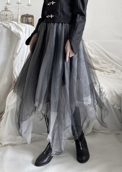 Diy Black Asymmetrical Wrinkled Tulle a Line Skirt Fall