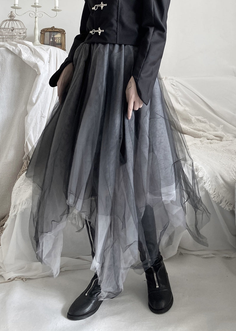 Diy Black Asymmetrical Wrinkled Tulle a Line Skirt Fall