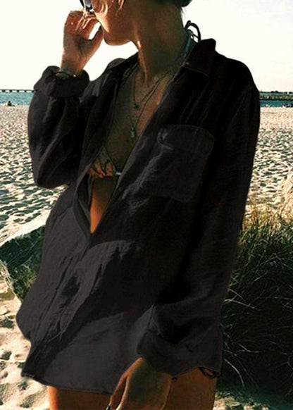 DIY Black Button Long sleeve Shirt Tops