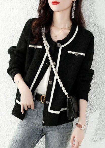 Diy Black Button Woolen Winter Knit Coat