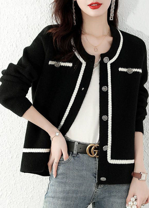 Diy Black Button Woolen Winter Knit Coat