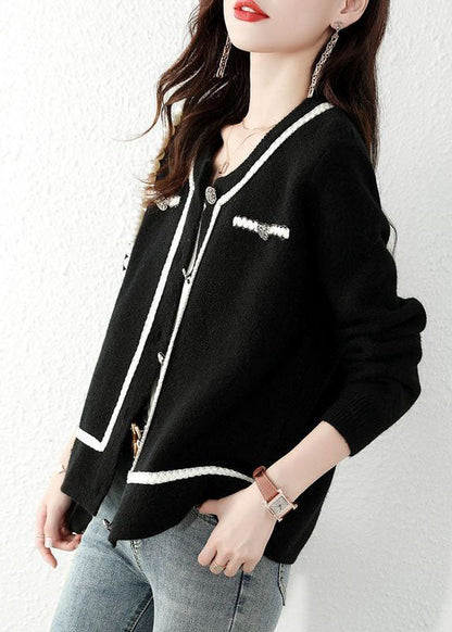 Diy Black Button Woolen Winter Knit Coat