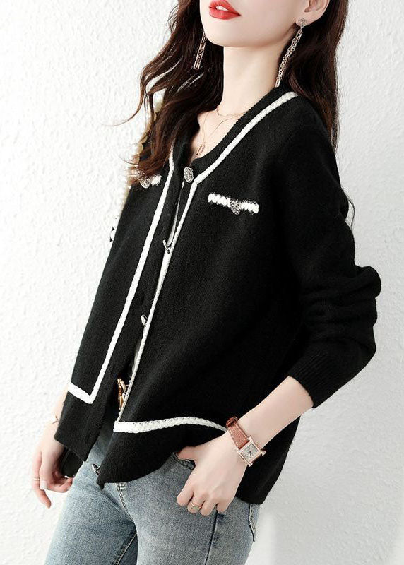 Diy Black Button Woolen Winter Knit Coat