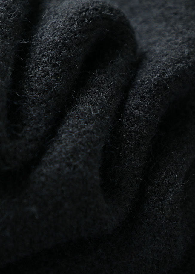 Diy Black Button Woolen Winter Knit Coat