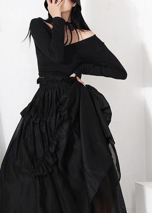 Diy Black Cinched Patchwork a Line Skirt Summer