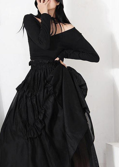Diy Black Cinched Patchwork a Line Skirt Summer