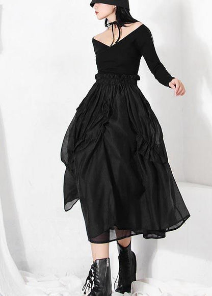 Diy Black Cinched Patchwork a Line Skirt Summer