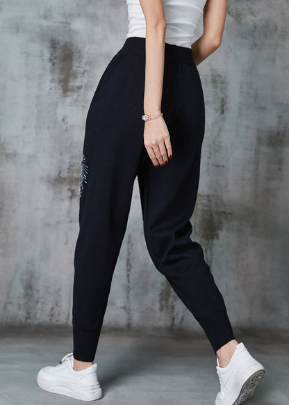 Diy Black Elastic Waist Zircon Cotton Harem Pants Spring