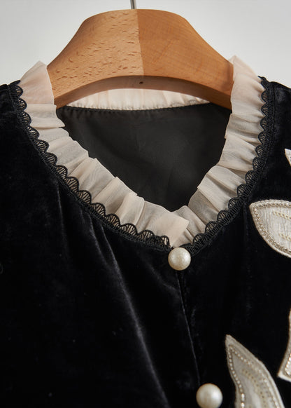 Diy Black Embroidered Organza Patchwork Silk Velour Vests Spring