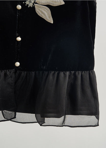 Diy Black Embroidered Organza Patchwork Silk Velour Vests Spring