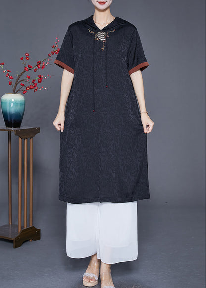 Diy Black Embroideried Hollow Out Silk Vacation Dresses Summer