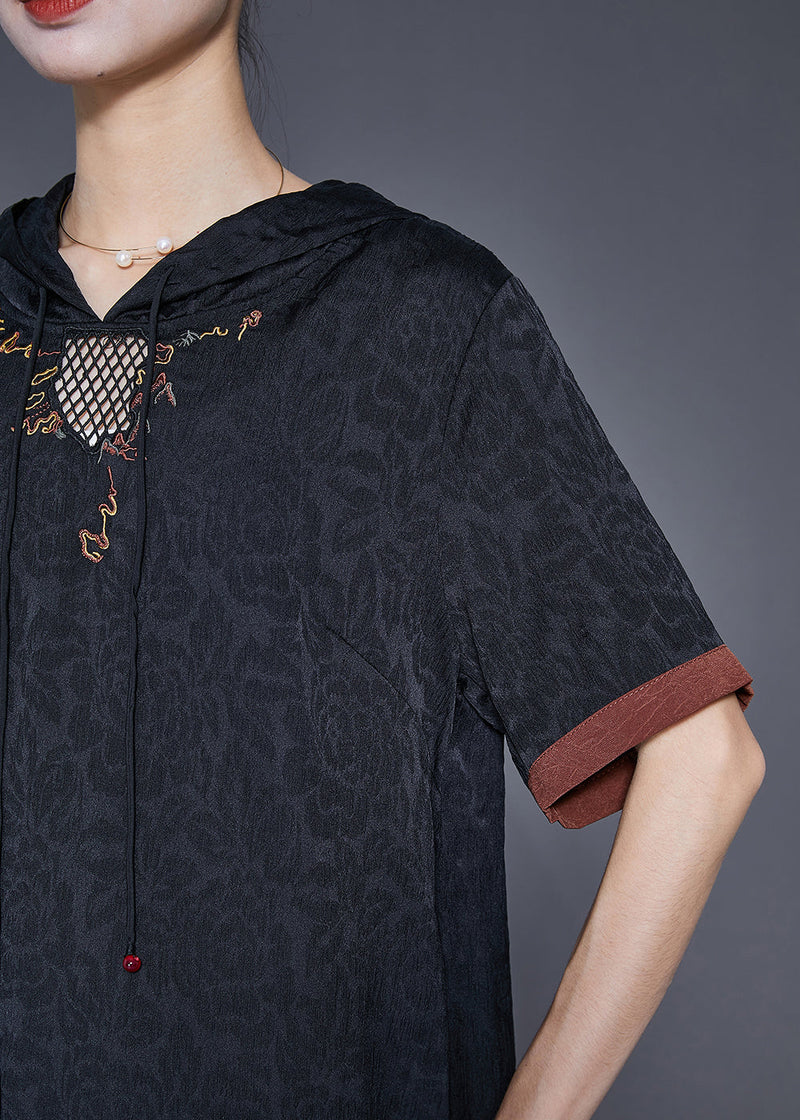 Diy Black Embroideried Hollow Out Silk Vacation Dresses Summer