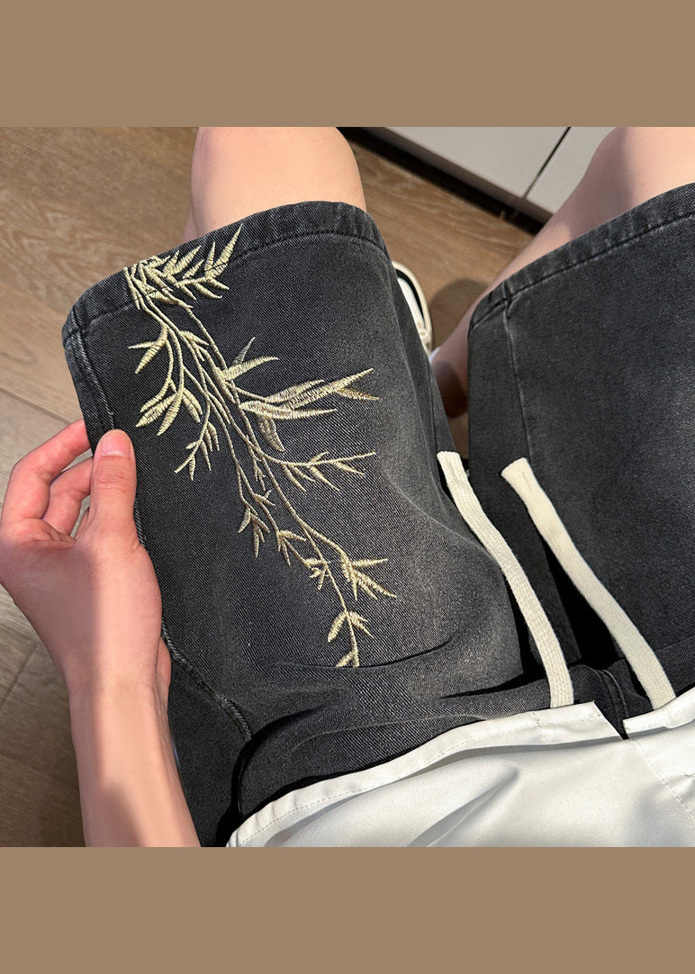 Diy Black Embroideried Pockets Denim Shorts Apparel Summer