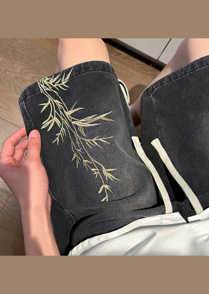 Diy Black Embroideried Pockets Denim Shorts Apparel Summer