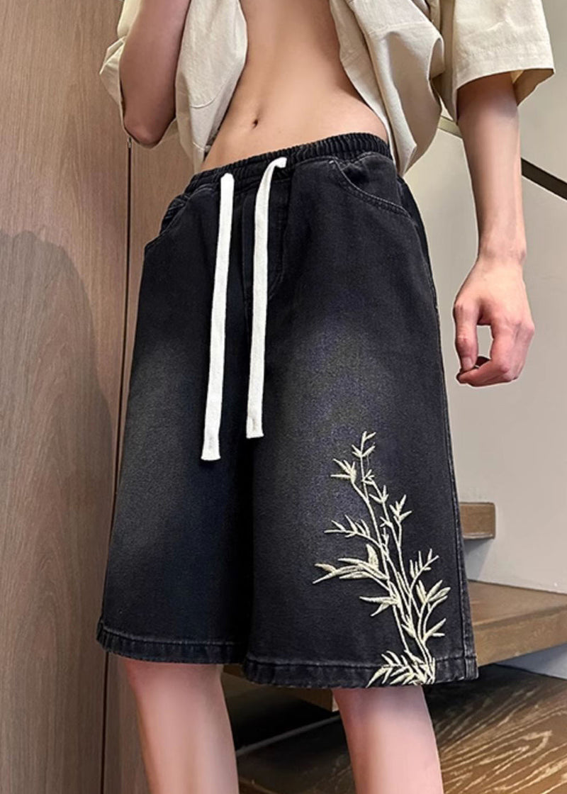 Diy Black Embroideried Pockets Denim Shorts Apparel Summer