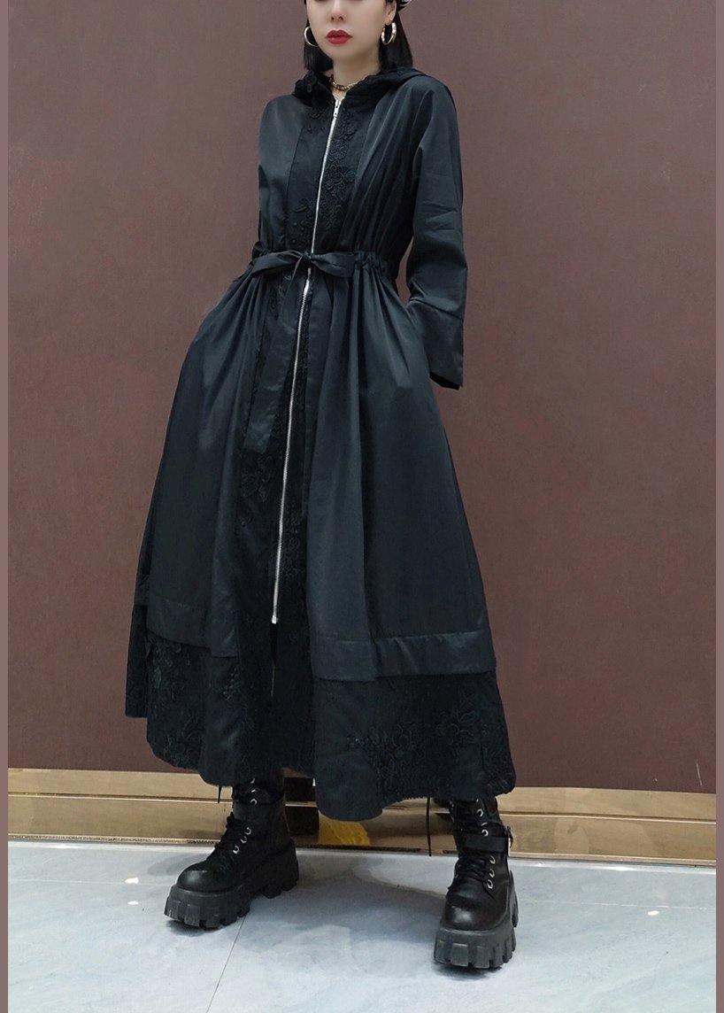 Diy Black Embroidery Tunic Coats Inspiration Hooded Spring Coat