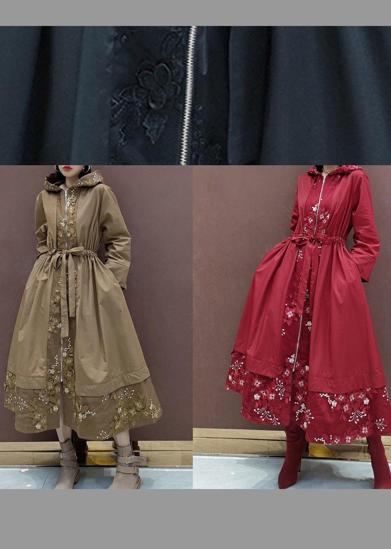 Diy Black Embroidery Tunic Coats Inspiration Hooded Spring Coat